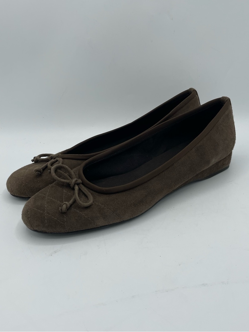 Stuart Weitzman Brown Suede Flat with Bow Detail.